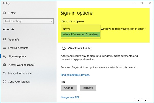 Windows11/10でスリープ後にログインを無効にする方法 