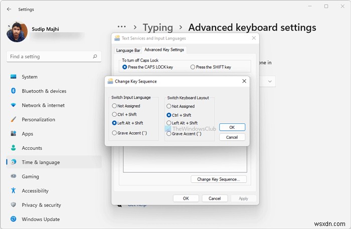 Windows11でキーシーケンスを変更して入力言語を変更する方法 