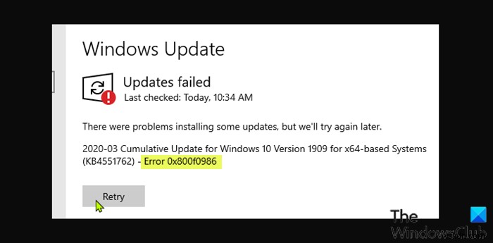 Windows11/10でのWindowsUpdateエラー0x800f0986を修正 
