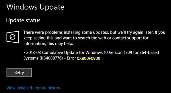 Windows11/10でのWindowsUpdateエラー0x800f0900を修正 