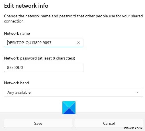 モバイルホットスポットを作成します。 Windows11/10でホットスポットの名前とパスワードを変更する 