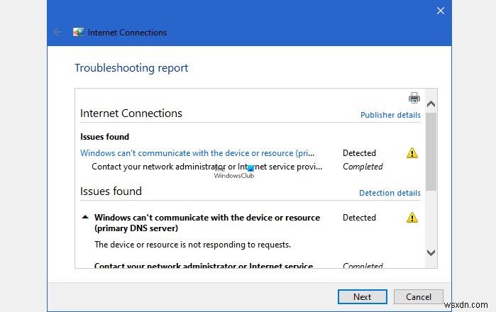 Windowsはデバイスまたはリソースと通信できません（プライマリDNSサーバー） 