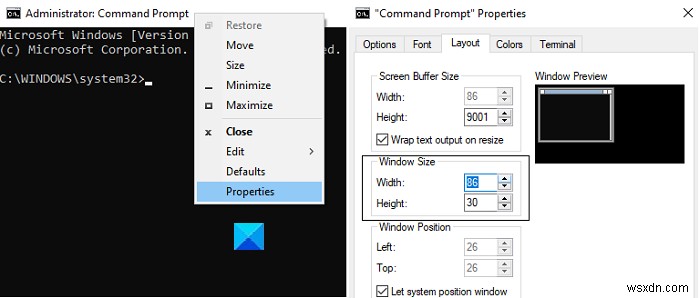 Windowsターミナルウィンドウのデフォルトの高さと幅を変更する方法 