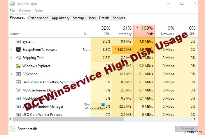 Windows11/10でのDCFWinServiceの高ディスク使用量を修正 