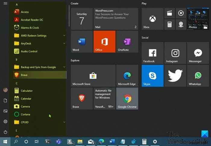 Windows11/10のスタートメニューのすべてのアプリでアイテムを追加または削除する方法 