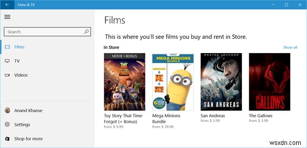 Windows 11/10のMovies＆TVAppを介して映画またはTVコンテンツを購入またはレンタルする 