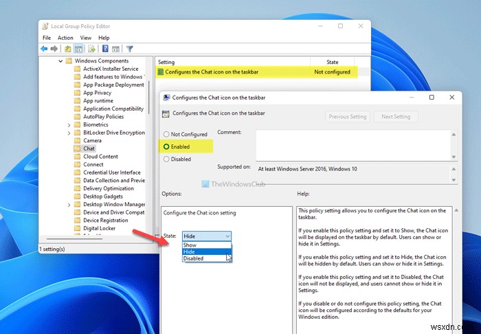 Windows11のタスクバーからチャットアイコンを非表示または削除する方法 