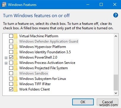 Windowsサンドボックスアイテムがグレー表示またはグレー表示されている 
