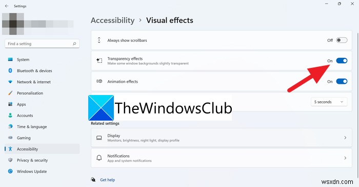 Windows11で透明性をオフにする方法 