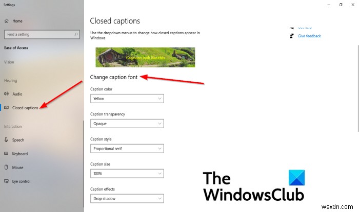Windows11/10でクローズドキャプションの設定を変更する方法 