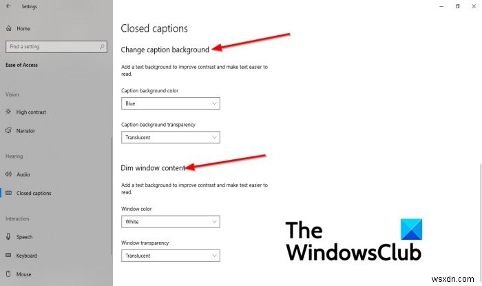 Windows11/10でクローズドキャプションの設定を変更する方法 