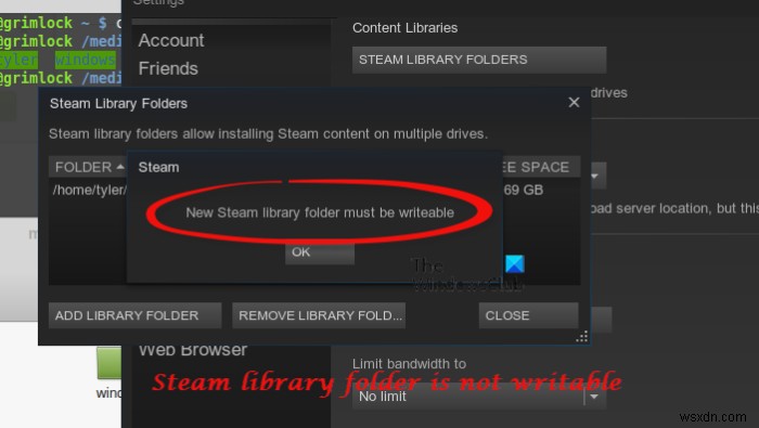 新しいSteamライブラリフォルダーは書き込み可能なエラーである必要がある問題を修正 