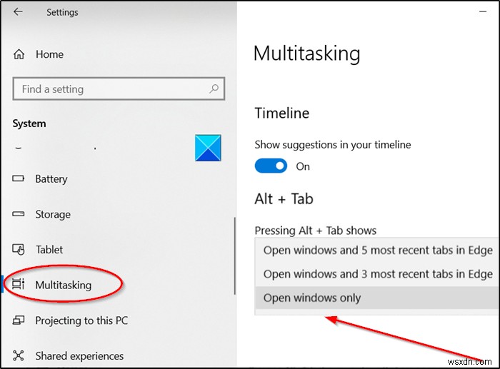 Windows11/10でAlt+TabからEdgeブラウザタブを削除する方法 
