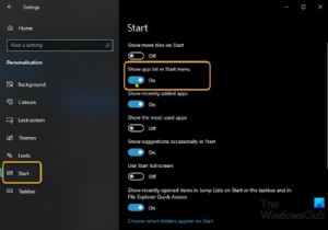 Windows11/10のスタートメニューですべてのアプリリストを追加または削除する方法 