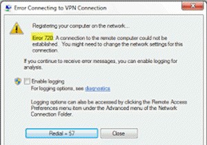 VPNエラー720–VPN接続への接続中にエラーが発生しました 