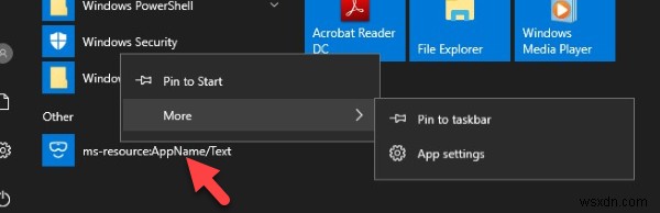 Windowsのスタートメニューでms-resource：AppName/Textエントリを削除します 