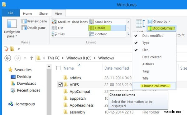 Windows11/10のエクスプローラーですべてのフォルダーに列を永続的に追加する方法 