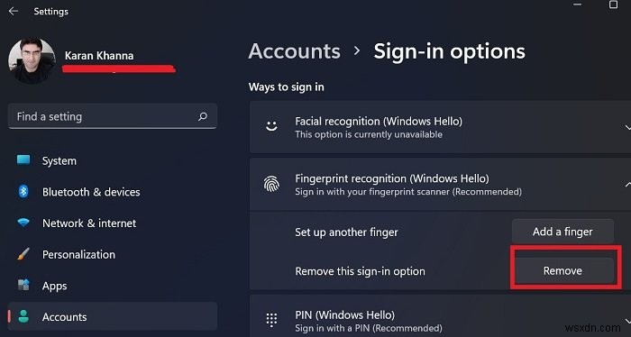 Windows11/10でWindowsHelloから指紋を削除する方法 