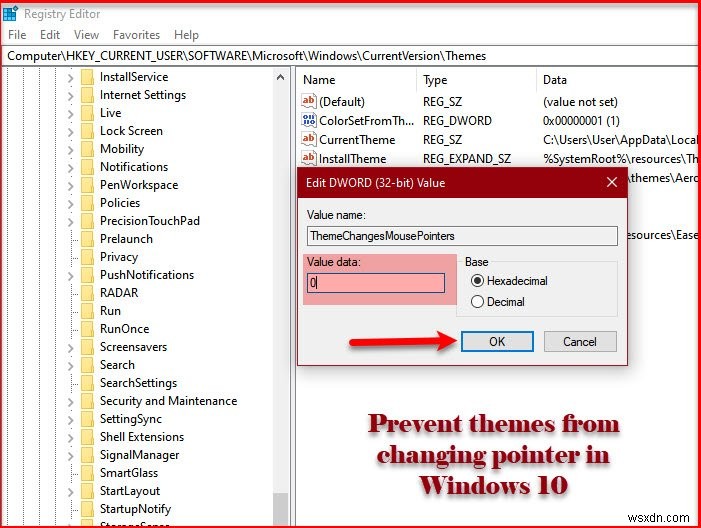 Windows11/10でテーマがマウスポインタを変更しないようにする方法 