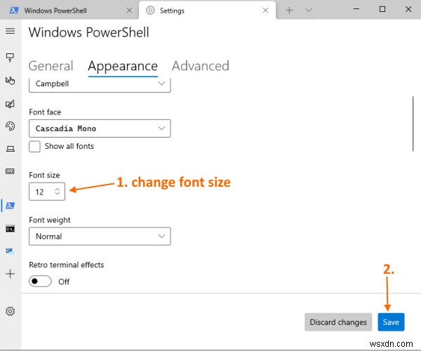 Windows10でWindowsターミナルプロファイルのフォントサイズとフォントの太さを変更する方法 