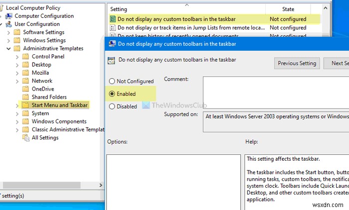 タスクバーのツールバーオプションを表示または非表示にする方法Windows10のコンテキストメニューを右クリックします 