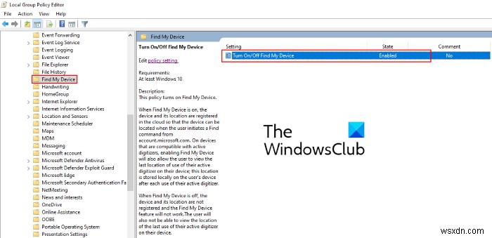 Windows11/10設定で[デバイスの検索]オプションを無効にする方法 