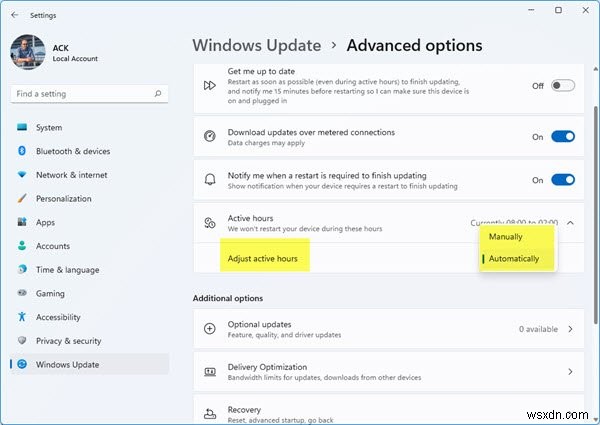 Windows11/10でアクティブ時間を自動的に調整する方法 