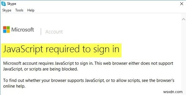 サインインエラーに必要なJavaScriptを修正しました。ブラウザでJavaScriptを有効にする 