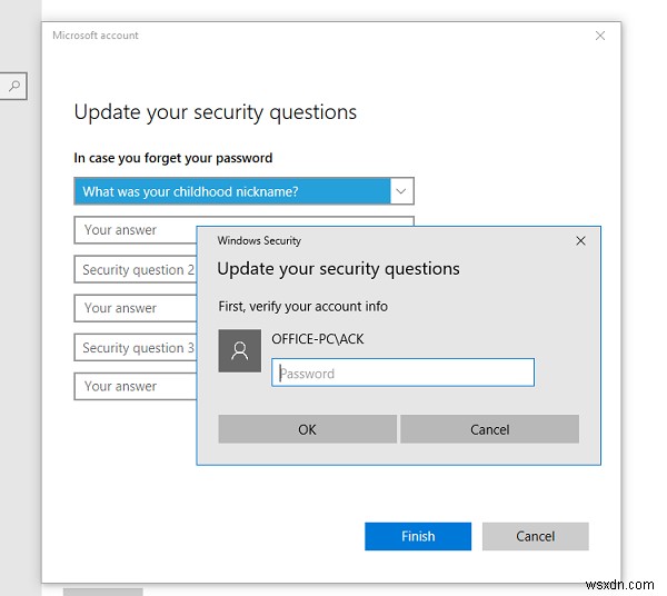 セキュリティの質問を追加して、Windowsローカルアカウントのパスワードをリセットします 