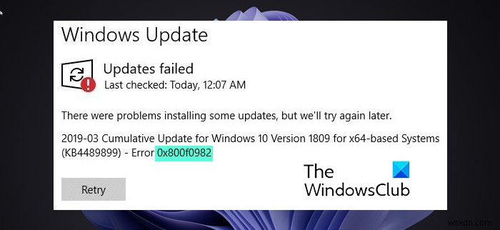 WindowsUpdateエラー0x800f0982を修正します 