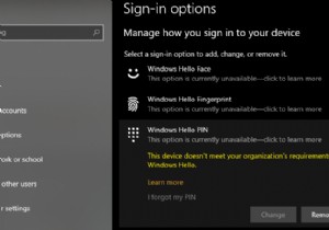 このデバイスは、WindowsHelloに関する組織の要件を満たしていません 