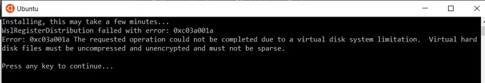 Ubuntuの起動時にWslRegisterDistributionがエラー0xc03a001aで失敗する問題を修正 