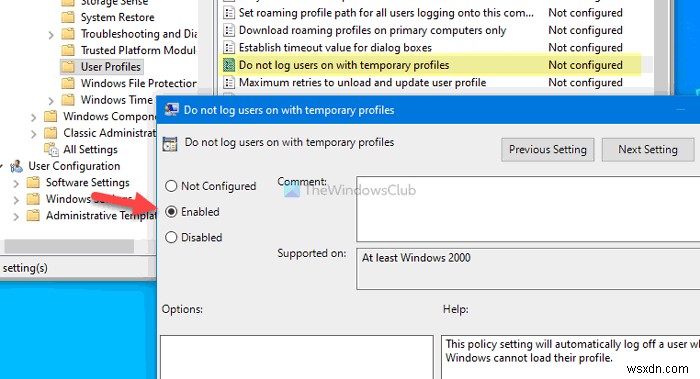 Windows10で一時プロファイルを使用してユーザーにログオンしないでください 