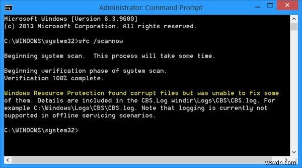 Windows Resource Protectionは破損したファイルを検出しましたが、それらの一部を修正できませんでした 