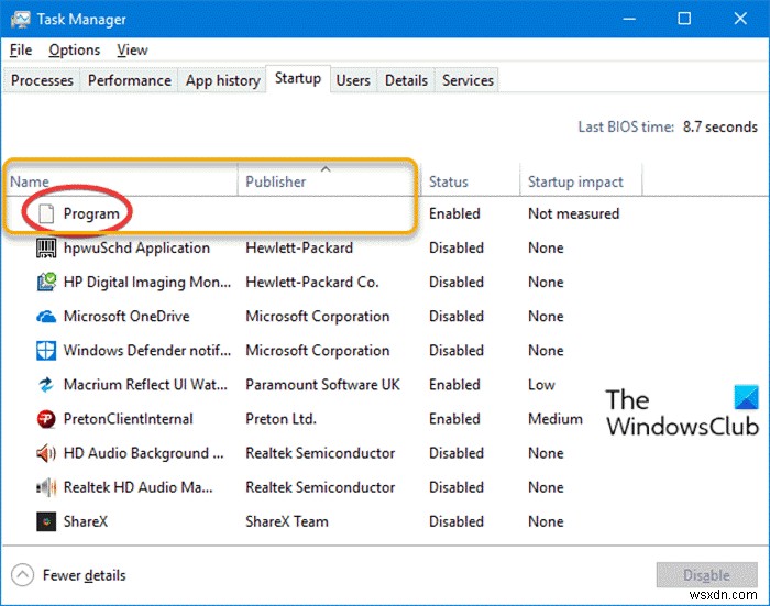Windows 10のタスクマネージャーの[スタートアップ]タブの[プログラム]とは何ですか？安全ですか？ 