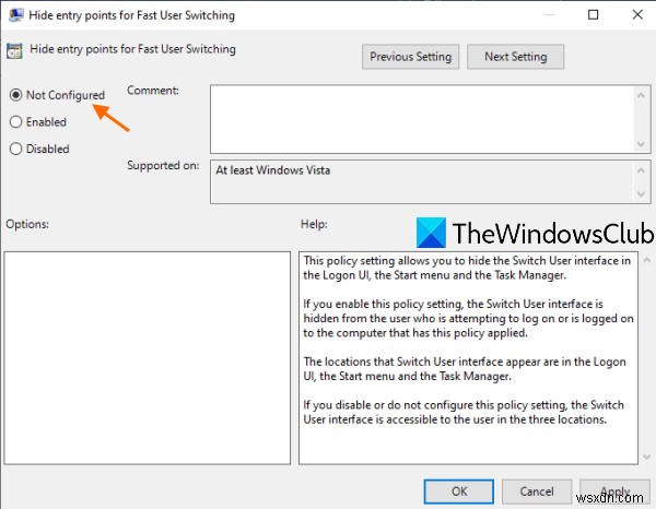Windows10のログイン画面にユーザーオプションの切り替えがありません 