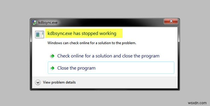 kdbsync.exeがWindows10で動作を停止した問題を修正 