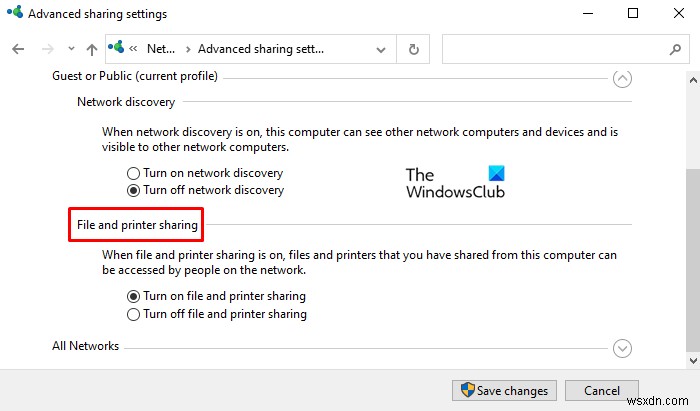 Windows11/10でファイルとプリンターの共有をオンまたはオフにする方法 