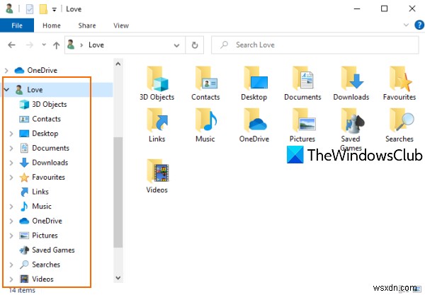 ユーザープロファイルフォルダーをWindows10ファイルエクスプローラーのナビゲーションウィンドウに追加する方法 