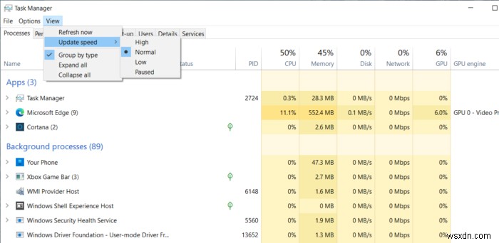 Windows10でタスクマネージャーのデータ更新速度を変更する方法 