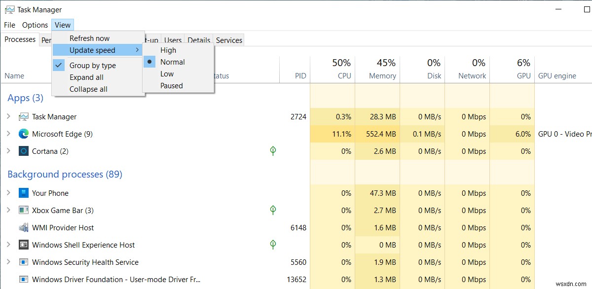 Windows10でタスクマネージャーのデータ更新速度を変更する方法 