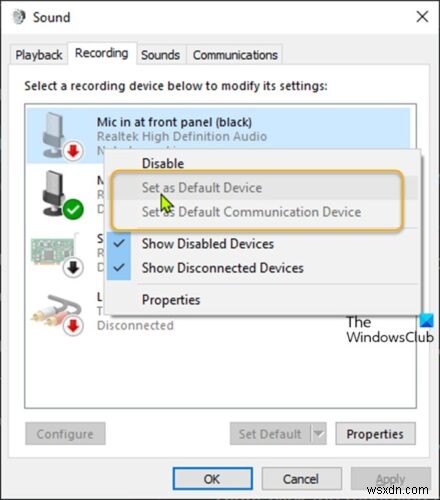 Windows11/10でデフォルトのサウンド入力デバイスを変更する方法 