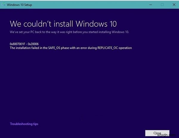 Windows Updateは、エラー0x8007001f –0x20006で失敗し続けます 