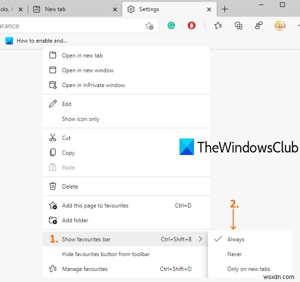 Windows10のMicrosoftEdgeでお気に入りバーを表示する方法 