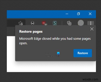 Edgeブラウザでページの復元通知を無効にする方法 