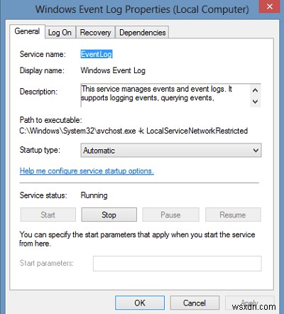 Windowsイベントログサービスが開始されていないか、利用できません 