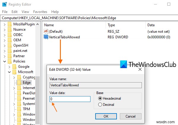 Windows10のレジストリを使用してMicrosoftEdgeの垂直タブを無効にする 