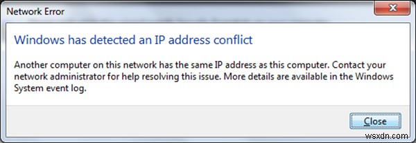 WindowsがIPアドレスの競合を検出しました 