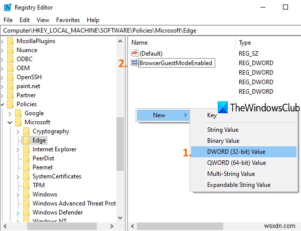 Windows10レジストリを使用してMicrosoftEdgeでゲストモードを有効または無効にする 
