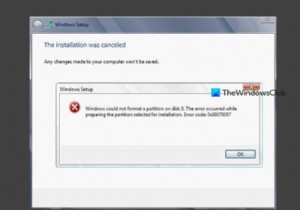 Windowsはディスク上のパーティションをフォーマットできませんでした–エラーコード0x80070057 